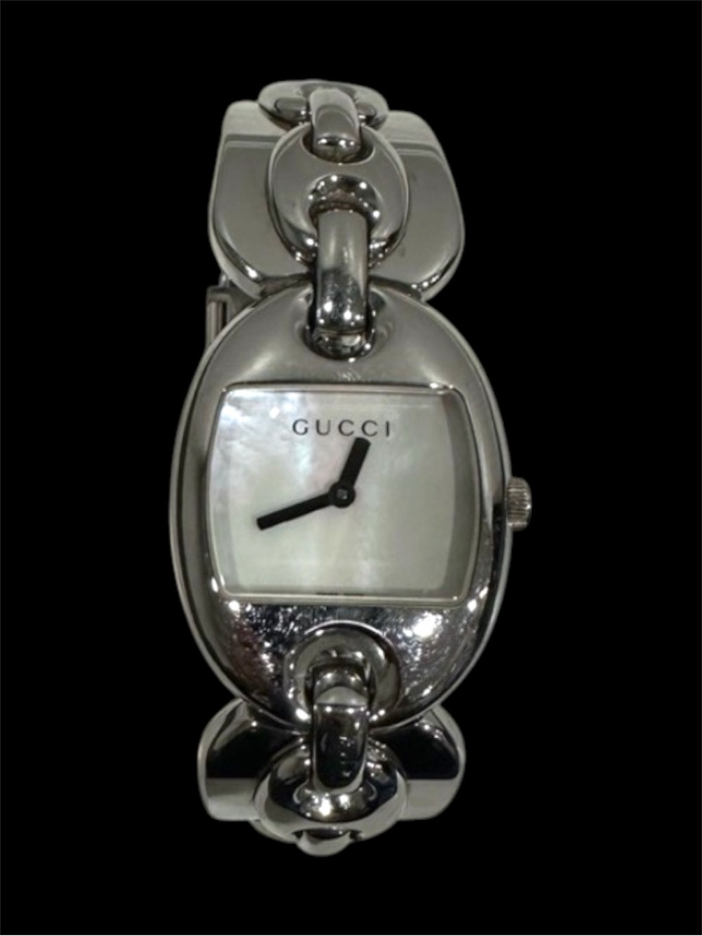 Gucci Silver-Tone Chain Link Marina Women’s Watch with Mother-of-Pearl Dial